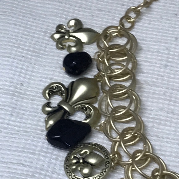 Gold black charms fleur de lis necklace set new - Picture 4 of 5